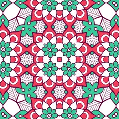Abstract Pattern Mandala Flowers Plant Art Colorful Red Green 96