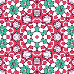 Abstract Pattern Mandala Flowers Plant Art Colorful Red Green 95