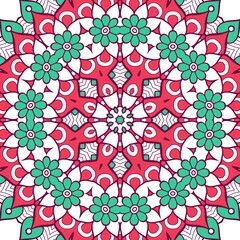 Abstract Pattern Mandala Flowers Plant Art Colorful Red Green 79