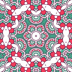 Abstract Pattern Mandala Flowers Plant Art Colorful Red Green 34