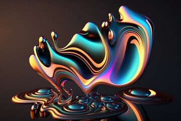 A colorful Abstract fluid 3d render holographic object with a black background, created with Generative Ai Technology