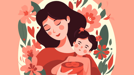 mother's Day illustration, happy mother and child illustration