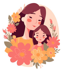 mother's Day illustration, happy mother and child illustration
