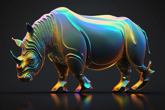 A rhinoceros standing on a reflective surface, created with Generative Ai Technology