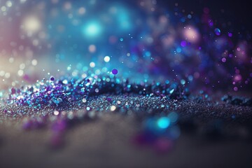 Abstract glitter silver purple blue lights background, created with Generative Ai Technology