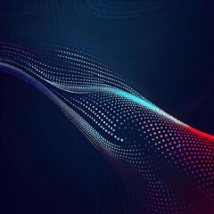 Abstract blue and red dynamic wavy line dotted texture ,Dark blue background with copy space with Generative AI