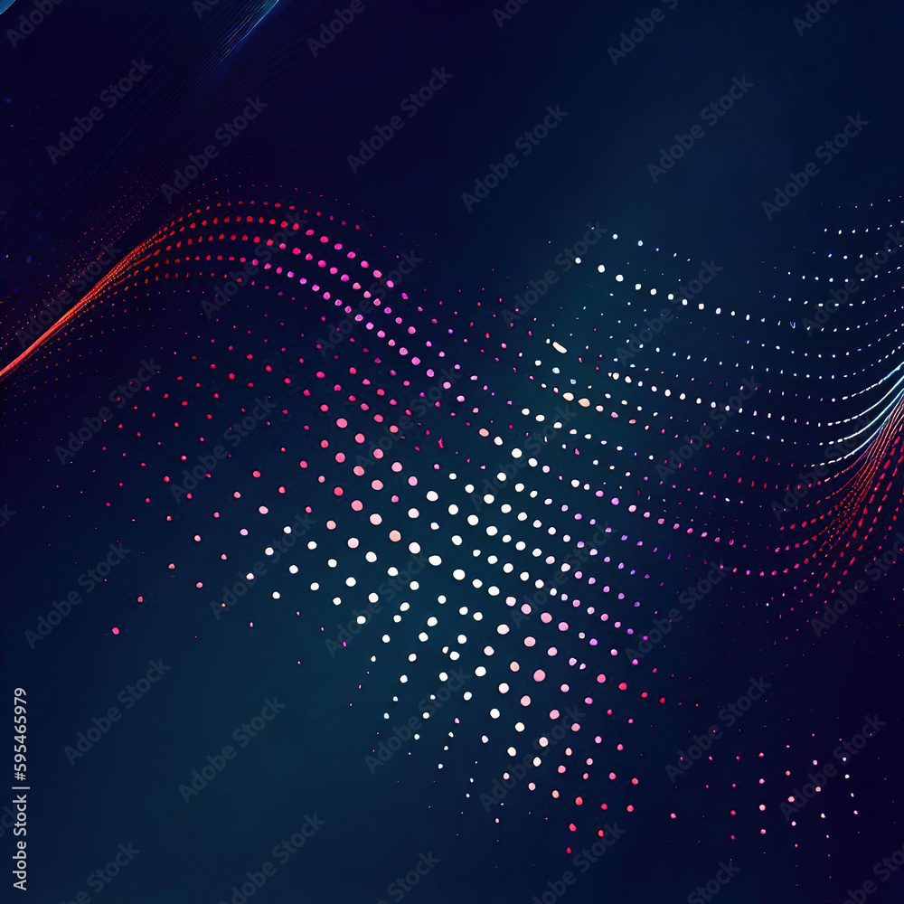 Wall mural abstract blue and red dynamic wavy line dotted texture ,dark blue background with copy space with ge