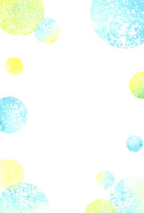 水彩テクスチャの水玉のフレーム　縦デザイン　はがきサイズ比率