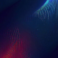 Abstract blue and red dynamic wavy line dotted texture ,Dark blue background with copy space with Generative AI