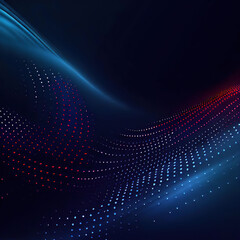 Abstract blue and red dynamic wavy line dotted texture ,Dark blue background with copy space with Generative AI