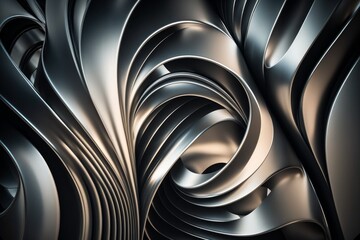 Abstract background of silver metal curves design, created with Generative Ai Technology