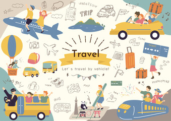 乗り物で旅行を楽しむ人達