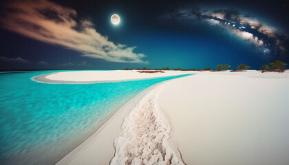A beach with a moon and stars