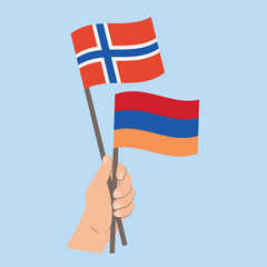 Flags of Norway and Armenia, Hand Holding flags