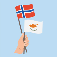 Flags of Norway and Cyprus, Hand Holding flags