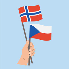 Flags of Norway and Czech Republic, Hand Holding flags