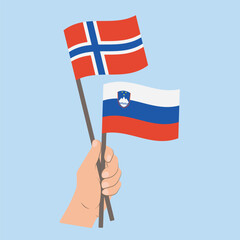 Flags of Norway and Slovenia, Hand Holding flags