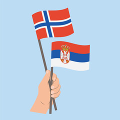 Flags of Norway and Serbia, Hand Holding flags