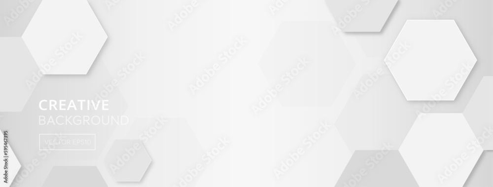 Wall mural abstract modern white gray gradient banner background with copy space for text in the middle and hex