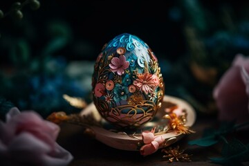 Obraz na płótnie Canvas Paper quilled Easter egg adorned with flowers in a cute design. Generative AI