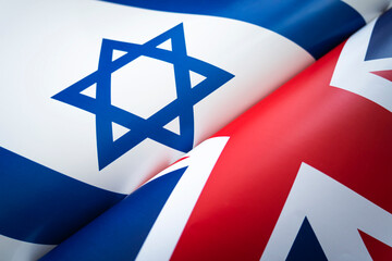 Background of the flags of Israel and USA. The concept of interaction or counteraction between the two countries. International relations. political negotiations. Sports competition.