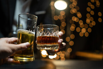 Celebrate whiskey on a friendly party in  restaurant