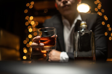 Barman pouring whiskey whiskey glass beautiful night