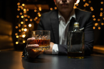 Barman pouring whiskey whiskey glass beautiful night