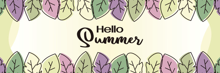 summer background, trendy design with leaf ornament. Template for banner, web, greeting card, presentation.