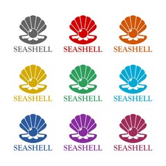 Seashell with pearl logo icon isolated on white background. Set icons colorful