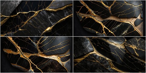 Black marble with cabinets and bright gold veins Gold deposits add luxury to any space Ideal for upscale interior design projects
