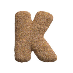 Sand letter K - Capital 3d beach font - Holidays, travel or ocean concepts