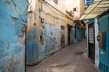 Fototapeta na wymiar Kasbah in medina with blue painted houses, Tangier, Morocco