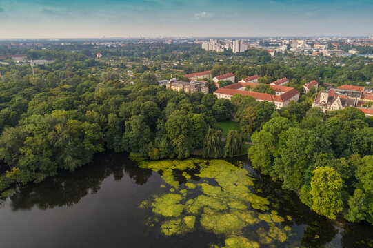 Aerial view of lake at Treptower Park, Berlin, Germany