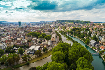 Fototapeta na wymiar Aerial view of the skyline of Zurich city, Switzerland