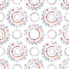Hand painted watercolor medallion ornamental allover seamless print pattern on white background