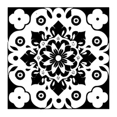 Floral Mandala Pattern Vector Black and White Design