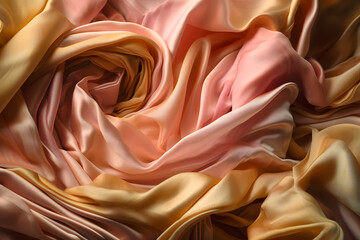 Obraz premium Silk pink and yellowish crumpled texture for background. Generative AI.