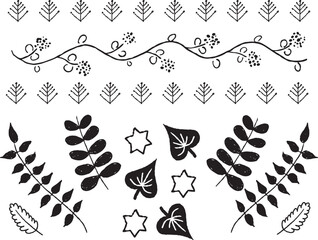 手描きの北欧風の植物レイアウトセット