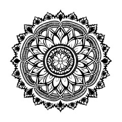Floral Mandala Pattern Vector Black and White Design