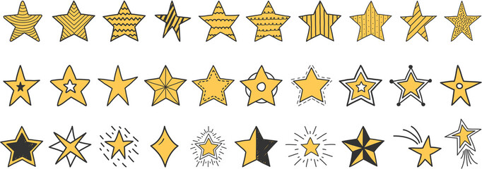 Yellow hand drawn doodle stars