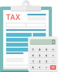 Tax form on clipboard and calculator, tax declaration