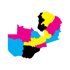 Zambia political map of administrative divisions - provinces. Blank vector map in CMYK colors.