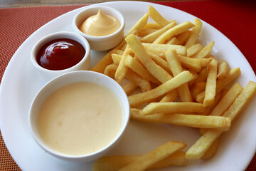 French fries with different sauces