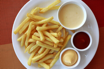 French fries with various sauces