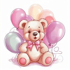 teddy bears with pink ballons for announcing the gender of a newborn