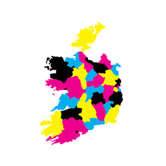 Ireland political map of administrative divisions - counties and cities. Blank vector map in CMYK colors.