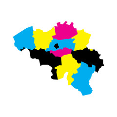 Belgium political map of administrative divisions - provinces. Blank vector map in CMYK colors.