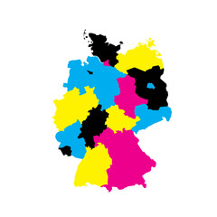Germany political map of administrative divisions - federal states. Blank vector map in CMYK colors.