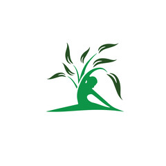illustration of green plant of wellness and yoga logo 